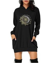 Superdry - Lalaluka Dresses Hoodie Dress Short With Hood Long Sleeve Pockets Sun Moon Print Loose Sweatshirt Pullover Dress Long Blouses - Lyst