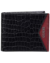 Guess Leather Trifold Credit Card Id Men's Designer Wallet Black/red 31gu11x017