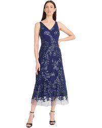 Maggy London - Sequin Floral V-neck Tea Length Formal A-line Midi Wedding Guest Dress - Lyst