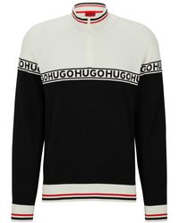 HUGO - Cotton-blend Zip-neck Sweater With Logo Details - Lyst