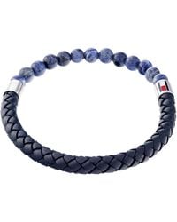 Tommy Hilfiger - Jewelry Stainless Steel & Navy Leather & Blue Dark Sodalite Beads Leather Bracelet,color: Navy - Lyst