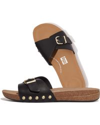 Fitflop - Iqushion Adjustable Buckle Leather Slides Wedge Sandal - Lyst