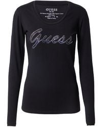 Guess - T-Shirt Logo Strass Girocollo ica Lunga Slim Donna Nero W3RI15J1314-JBLK-M - Lyst