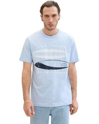 Tom Tailor - Basic T-Shirt mit Streifen und Print - Lyst