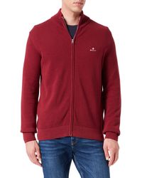 GANT - Cotton Pique Zip Cardigan Sweater - Lyst