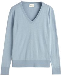 GANT - Fine Knit V-neck Sweater - Lyst