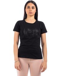 Liu Jo - T shirt donna con logo in strass nero ES24LJ05 TA4246 JS003 XL - Lyst