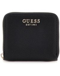 Guess - Portemonnee Laurel Ii Slg Small Zip Around Wallet Black Zwart - Lyst