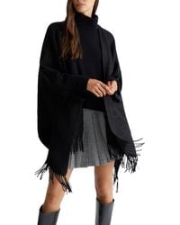 Liu Jo - LIU JO Poncho con logo e maxi frange Non definito 22222 NERO - Lyst
