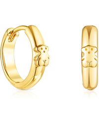 Tous - Orecchini a cerchio con bagno in oro 18 kt su argento da donna con motivo a orso e chiusura a creola - Lyst