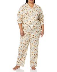 Amazon Essentials Conjunto de Pijama de Franela con Botones en la Parte Delantera y ga Larga Mujer - Neutro