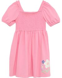 S.oliver - Kurzes Kleid mit Glitzerprint und Smok-Detail pink 104 - Lyst