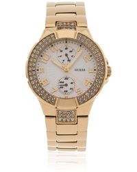 Guess - Ladies Quartz Watch With Beige Dial Analogue Display And Gold Stainless Steel Strap W15072l1 - Lyst