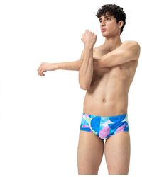 Speedo - 13.5cm Club Training Allover Brief Swim Trunks Swimmers Blue Pink - Lyst