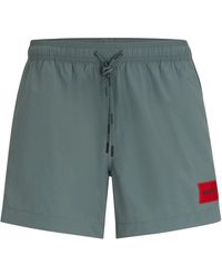 HUGO - S Dominica Recycled-material Swim Shorts With Red Logo Label - Lyst