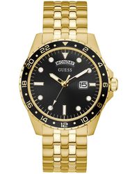 Guess - Date 44mm Watch – Black Dial With Gold-tone Stainless Steel Case & - Lyst