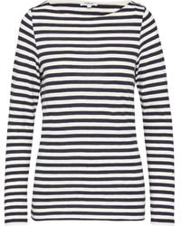 S.oliver - Geringeltes Langarmshirt aus Flammgarn mit U-Boot-Ausschnitt Navy 46 - Lyst
