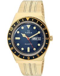 Timex - 38 mm Q Black/Blue 3-H Gold Case Blue Dial Gold Bracelet Gold/Blue/Gold One Size - Lyst