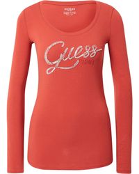 Guess - Tee Shirt ches Longues Jeans CN Bryanna Rouge - Lyst