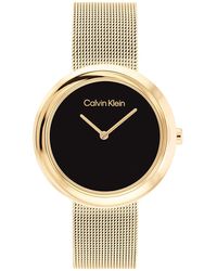 Calvin Klein - Analogue Quartz Watch For Women Twisted Bezel Collection With Gold Colored Stainless Steel Mesh Bracelet - 25200012 - Lyst