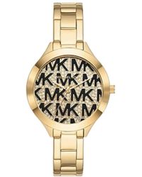 Michael Kors - Mk4659 Gold Tone Black Logo Accent 3 Hand Dial Stainless Steel Watch - Lyst