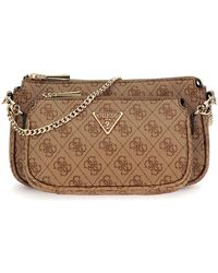 Guess - Noelle Ii Double Pouch Crossbody Bag Latte Logo/brown - Lyst
