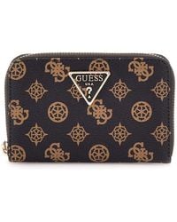 Guess - Laurel Zip Around Wallet M Mocha Logo - Lyst