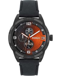 HUGO - Analogue Multifunction Quartz Watch For Men With Black Leather Strap - 1530275 - Lyst
