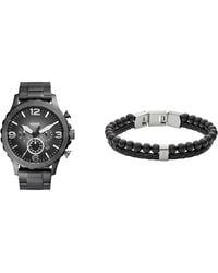 Fossil - Nate Graue Edelstahl Uhr und Townsman Schwarzer Halbedelstein Armband - Lyst
