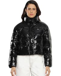 Calvin Klein - Cropped Shiny Puffer Winter Jacket - Lyst