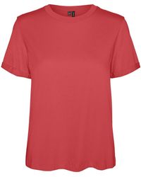 Vero Moda - 2er Pack Einfarbiges Stretch T-Shirt Basic Rundhals Top Baumwolle Oberteil Set VMPAULA - Lyst