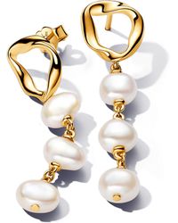 PANDORA - Essence 14k Gold-plated Drop Earrings With Baroque White Treated Freshwater Cultured Pearl - Lyst