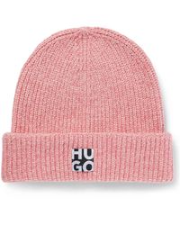HUGO - Knitted Beanie Hat With Stacked Logo - Lyst