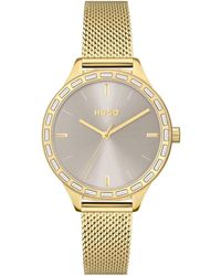 HUGO - Analogue Quartz Watch For Women With Gold Colored Stainless Steel Mesh Bracelet - 1540116 - Lyst