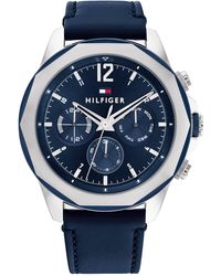 Tommy Hilfiger - Multifunction Stainless Steel Case And Leather Strap Watch - Lyst
