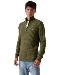 GANT - Cotton Cable Half Zip Pullover Sweater - Lyst