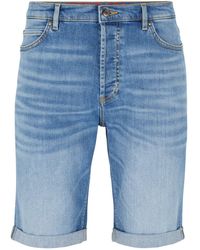 HUGO - S 634/s Tapered-fit Shorts In Blue Comfort-stretch Denim - Lyst