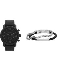 Fossil - Orologio da uomo Nate in pelle nera e bracciale Ellis in acciaio inossidabile color argento - Lyst