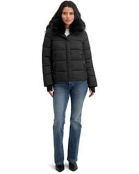 Tahari - Short Quilted Puffer Jacket With Faux Fur Collar & Detachable Hood - Lyst