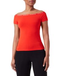 Calvin Klein - Jeans Elastische Bardot-top Met Logo Voor Overig Gebreid - Lyst