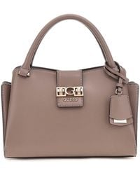 Guess - Handtasche Schultertasche Jane Satchel Dark Taupe - Lyst