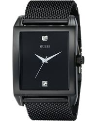 Guess - Mesh Black Ionic Plated Rectangular Genuine Diamond Watch. Color: Black - Lyst