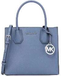 Michael Kors Mercer Medium Messenger Crossbody Satchel Tas Zwart Handtekening in het Blauw Lyst NL