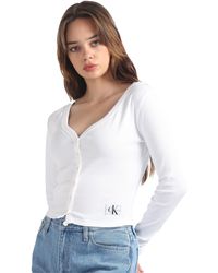 Calvin Klein - Jeans Vrouwen Geweven Label Rib Ls Vest Andere Gebreide Tops - Lyst