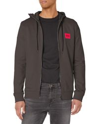 HUGO - Regular Fit Square Logo Jersey Hooded Zip Up Sweatshirt - Lyst