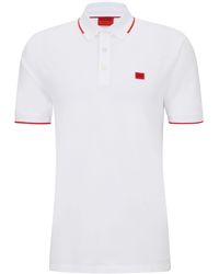 HUGO - S Deresino232 Cotton-piqué Slim-fit Polo Shirt With Red Logo Label - Lyst