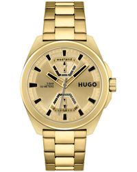 HUGO - Analogue Multifunction Quartz Watch For Men With Gold Colored Stainless Steel Bracelet - 1530243 - Lyst