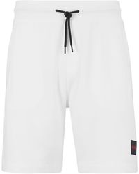 HUGO - French-terry-cotton Shorts With Red Logo Label - Lyst