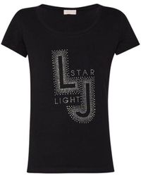 Liu Jo - LIU JO T-Shirt con Logo Strass Maglia Maglietta Donna Cotone Stretch WA3281 Taglia S Colore Principale Nero - Lyst