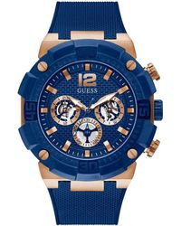 Guess - Factory Rose Gold-Tone and Blue Multifunction Watch - Lyst